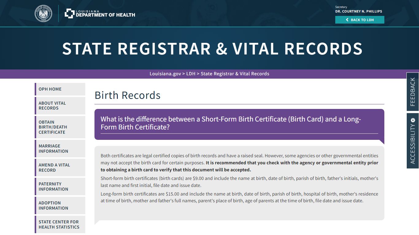 Birth Records | La Dept. of Health - Louisiana Department of Health